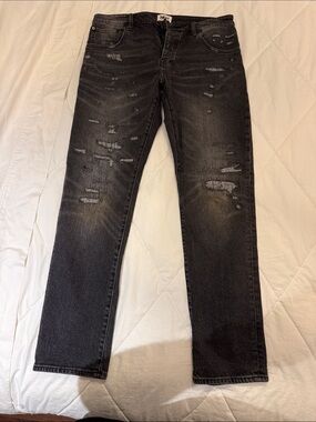 Slim Straight Distressed Black Jeans